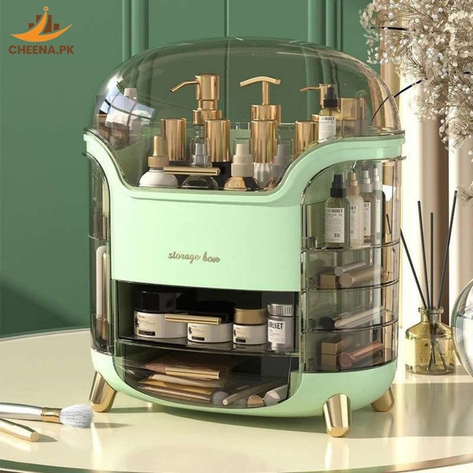 Elegant Multi-Layer Cosmetic Storage Organizer with Lid & Drawers – Makeup & Skincare Holder | cheena.pk